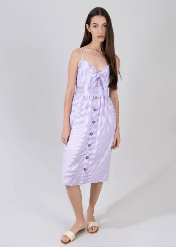 Vestido midi escote nudo estampado rayas sold by Shasa