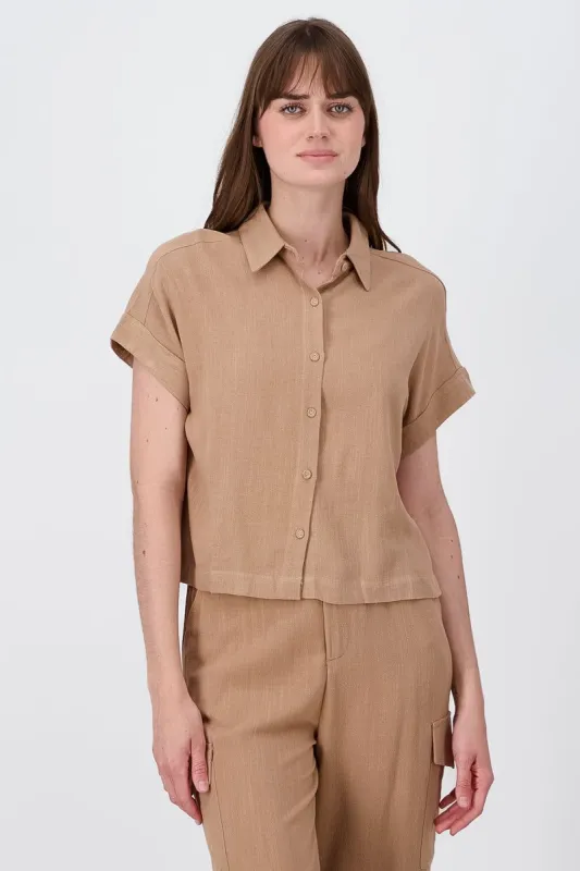 Camisa Crop Manga Corta Lino sold by Shasa