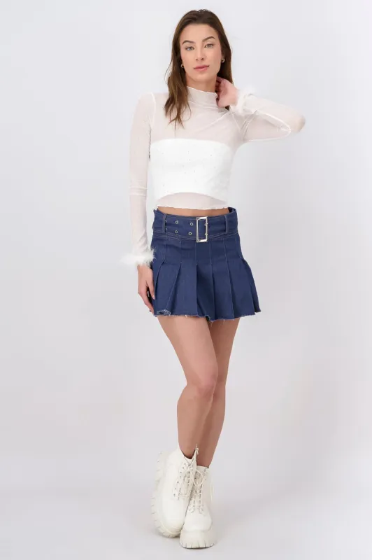 Falda Mini Denim Tableada sold by Shasa