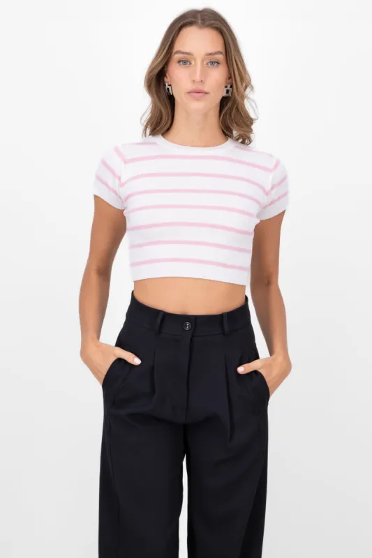 Top Crop Punto Manga Corta Rayas sold by Shasa