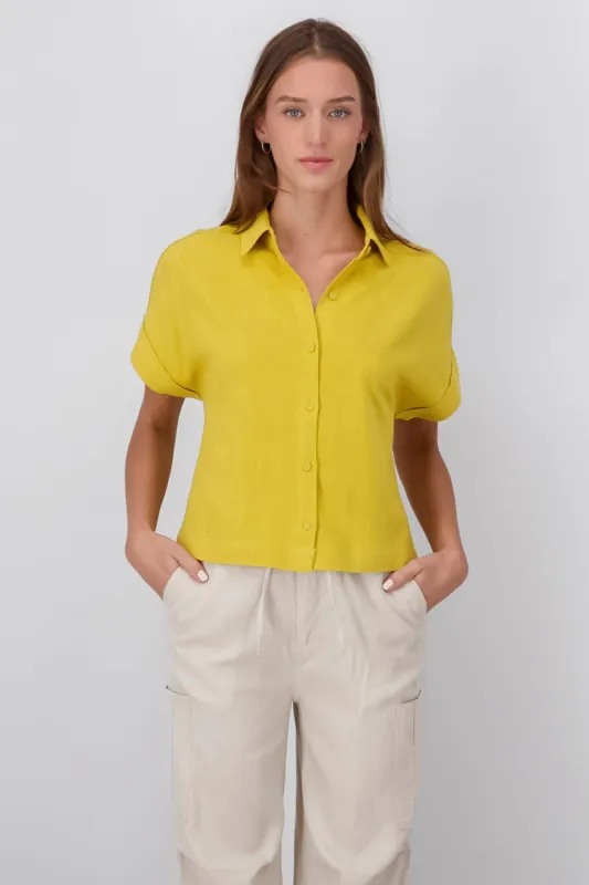 Camisa Crop Manga Corta Lino sold by Shasa