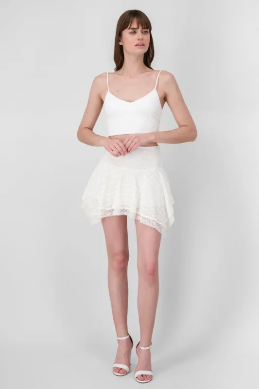 Falda mini olanes asimetrico de encaje sold by Shasa