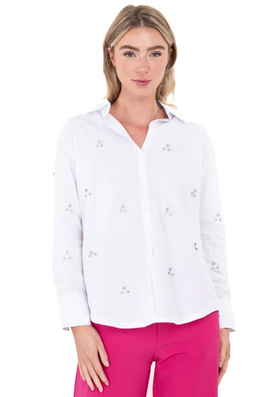 Camisa cuello solapa brillos sold by Shasa