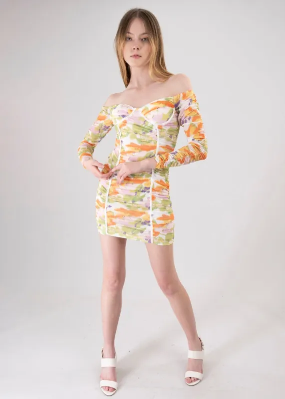 Vestido Fruncido Hombros Descubiertos Flores sold by Shasa