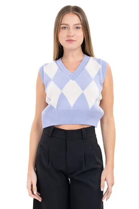 Chaleco corto tejido rombos sold by Shasa