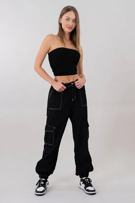 Jeans cargo cintura elástica sold by Shasa