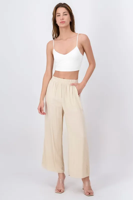 Pantalón Wide Leg Cintura Alta Fruncida sold by Shasa