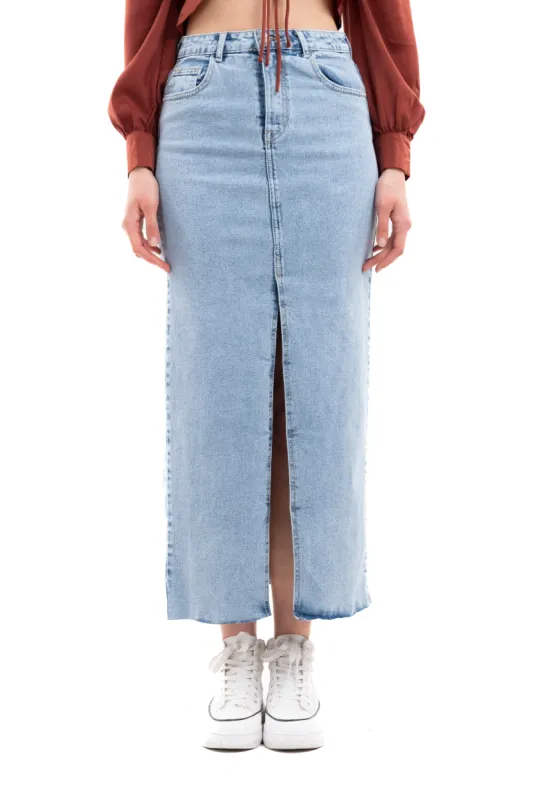 Falda maxi denim abertura sold by Shasa