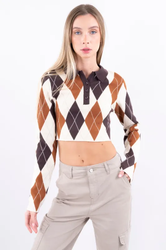 Top crop cuello tejido rombos sold by Shasa