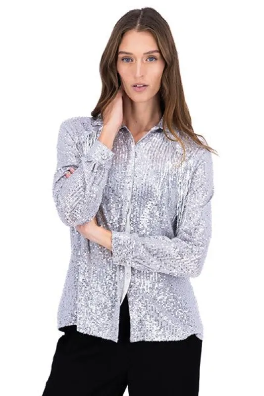 Camisa lentejuelas flecos sold by Shasa