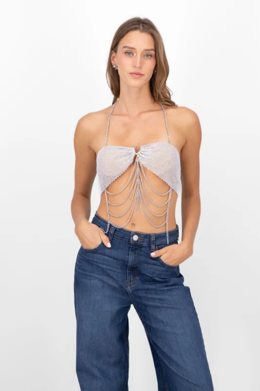 Top Halter Brillos Detalle Cadenas sold by Shasa