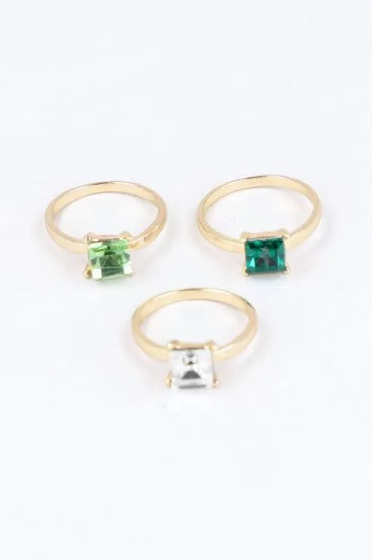 Set 3 Anillos Cuadro Brillo sold by Shasa