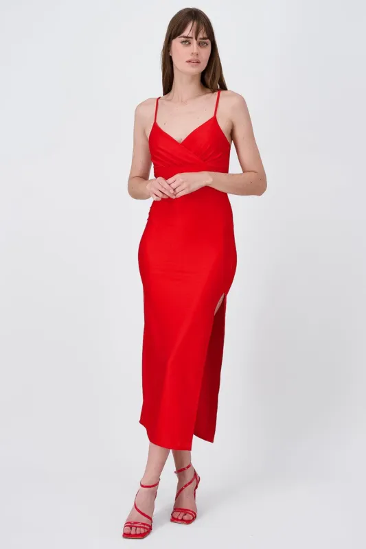 Vestido Maxi Satin Plisado Escote sold by Shasa