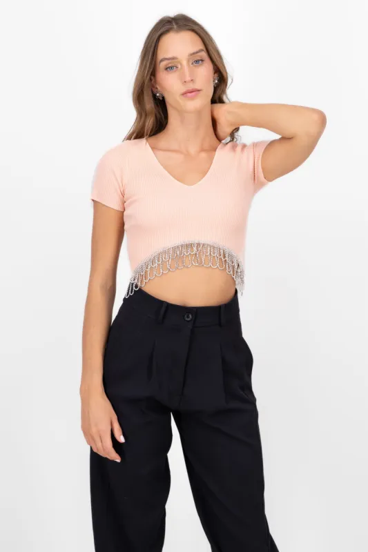 Top Tejido Manga Corta Detalle Brillos sold by Shasa