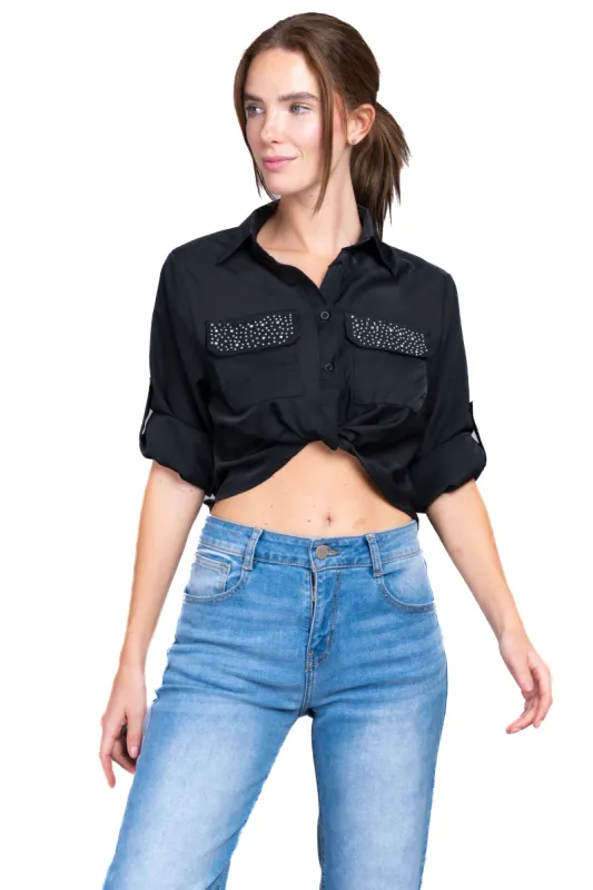 Camisa brillos detalle nudo sold by Shasa