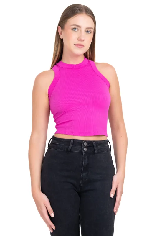 Top acanalado cuello alto sold by Shasa