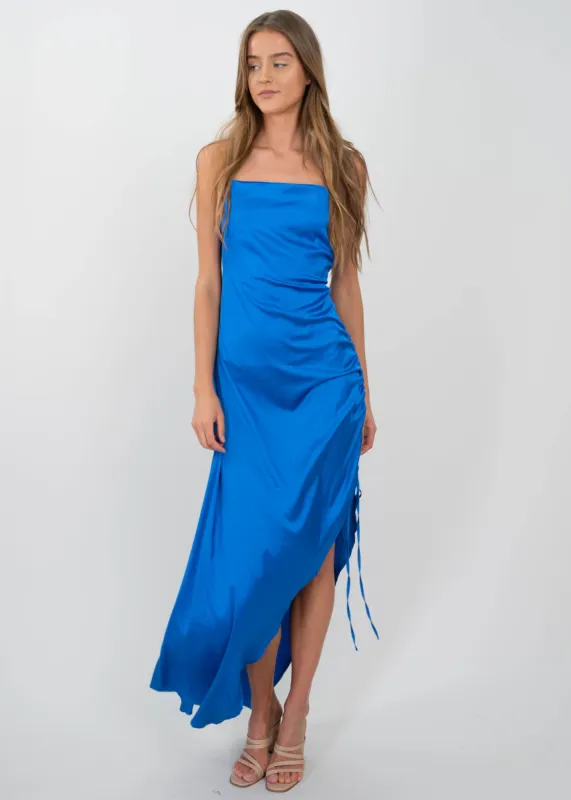 Vestido maxi satín fruncido jareta sold by Shasa