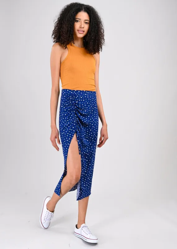 Falda midi estampado flores fruncida detalle cinta sold by Shasa