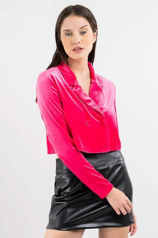 Saco crop velvet botones sold by Shasa