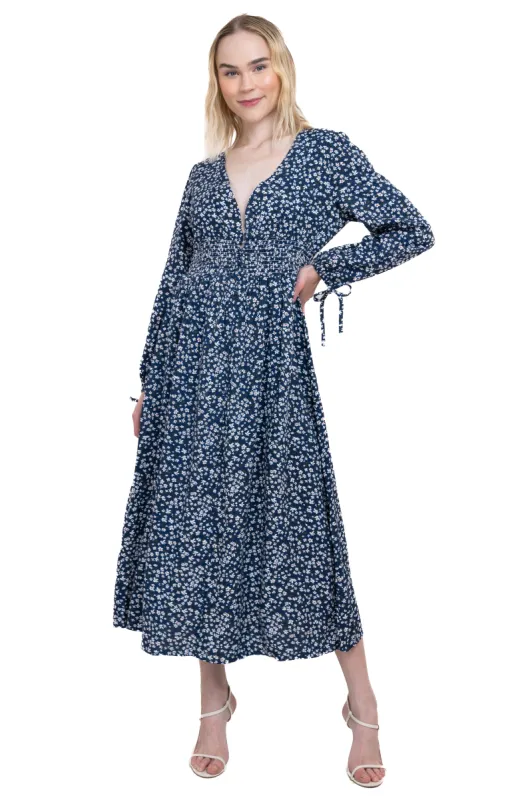 Vestido maxi manga larga flores sold by Shasa