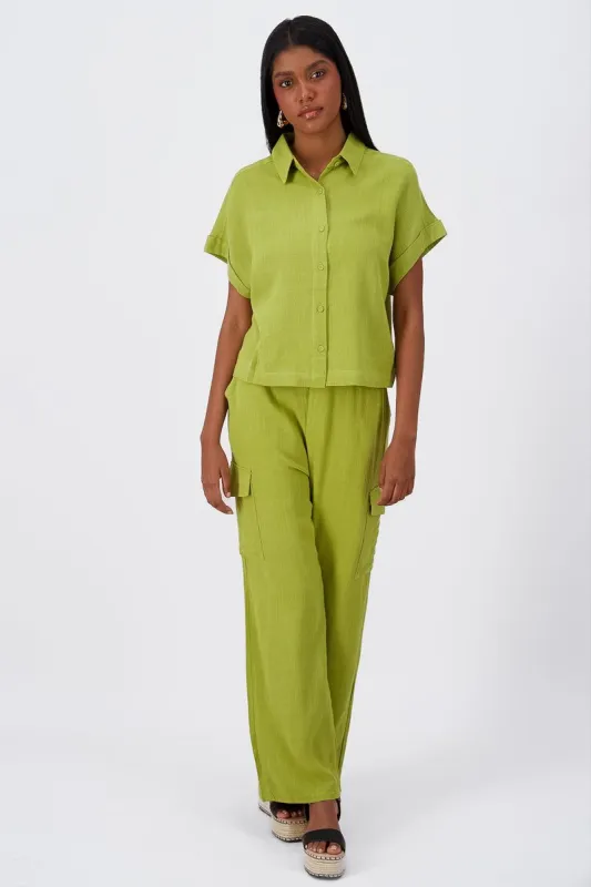 Pantalon Lino Detalle Bolsas Cargo sold by Shasa