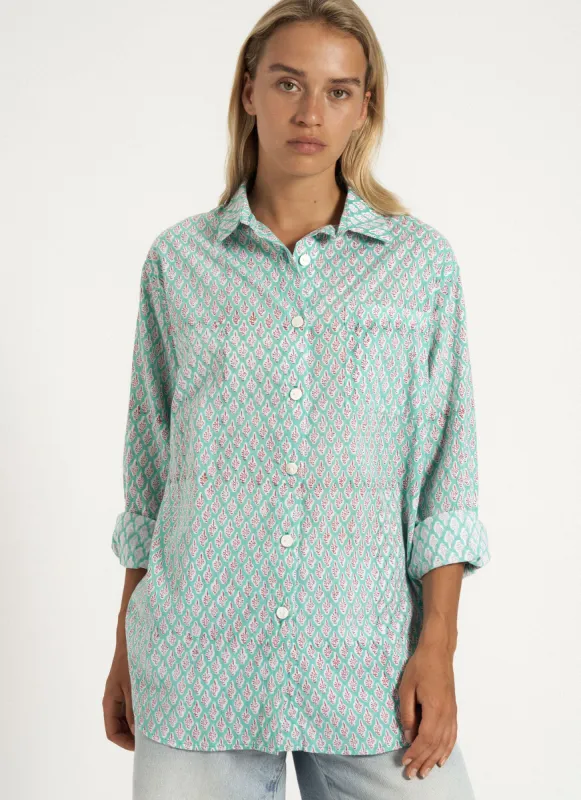INA SHIRT TURQUOISE sold by SHE MADE ME
