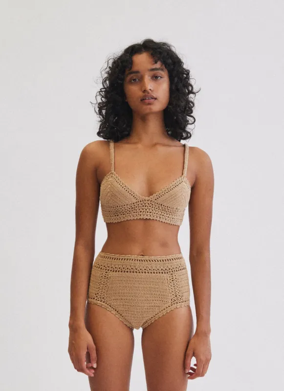 ESSENTIAL HIGH WAISTED BIKINI BOTTOM SAND sold by SHE MADE ME