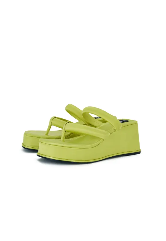 Christina Lime Satin Strappy Mule Wedges sold by Shellys London
