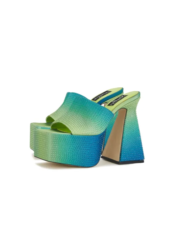 Brooke Green Diamante Ombre Platform Mule Heels sold by Shellys London