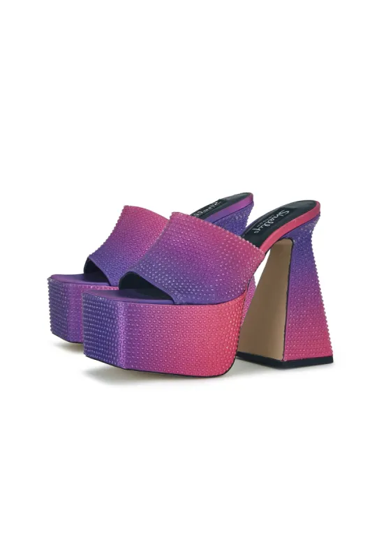 Brooke Purple Diamante Ombre Platform Mule Heels sold by Shellys London
