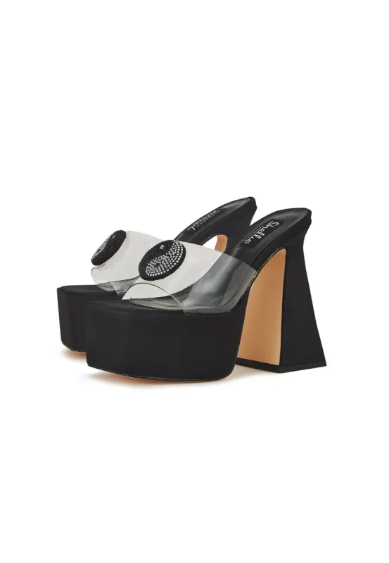 Paris Black Platform Yin Yang Mule Heels sold by Shellys London