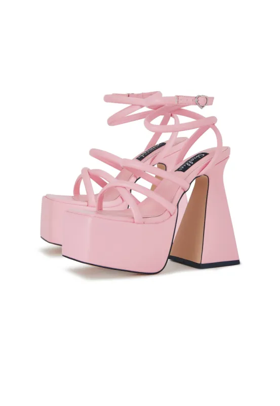 Blondie Pink Platform Strappy Heels sold by Shellys London
