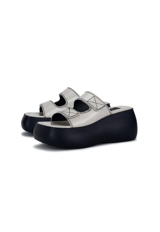 Lola Off White Croc Double Strap Flatform Wedge Mule sold by Shellys London