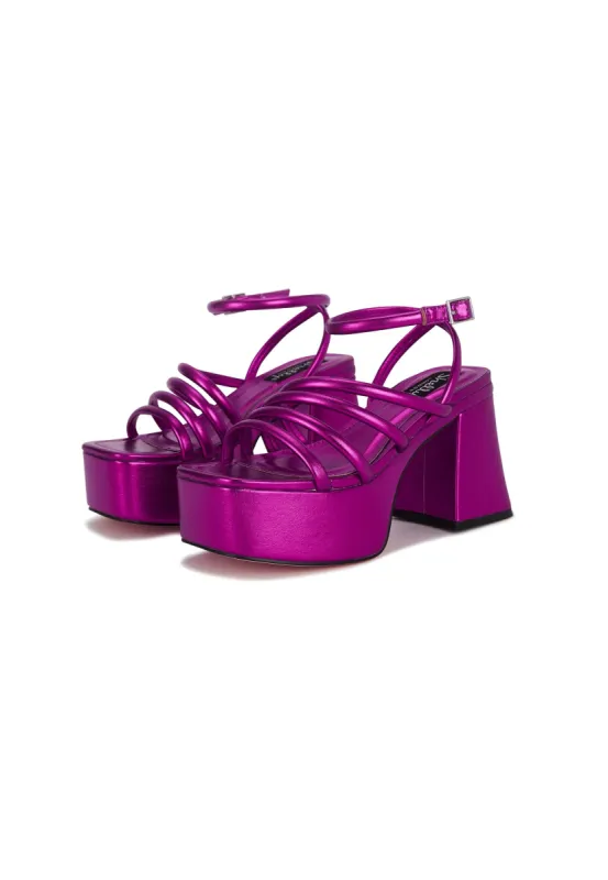 Regina Pink Metallic Strappy Platform Block Heels sold by Shellys London