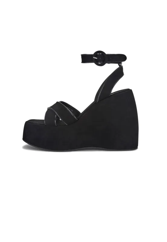 Queen Black Platform Wedge Sandal sold by Shellys London