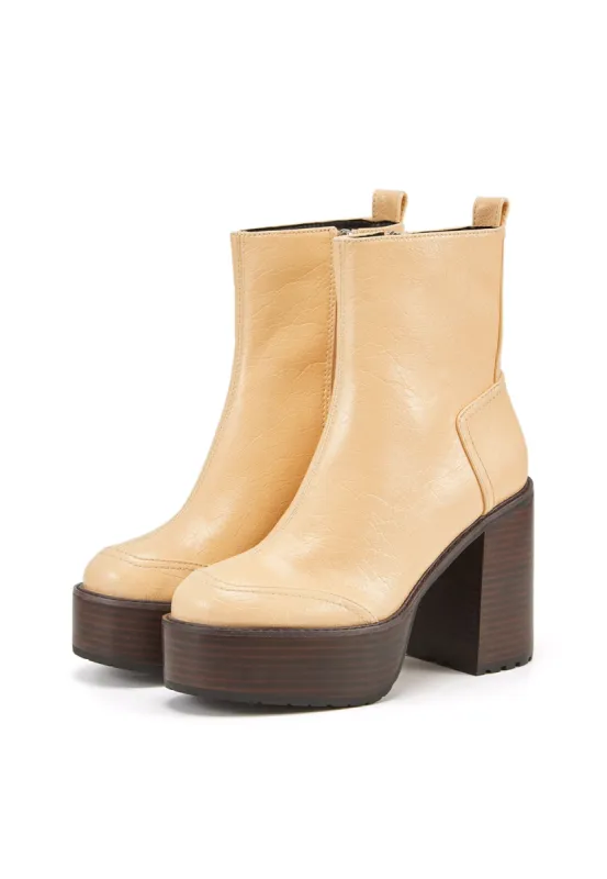 CREAM CREEP STACK HEEL PLATFORM BOOT sold by Shellys London