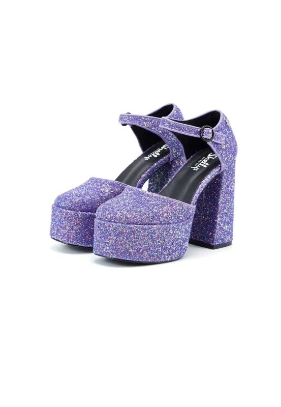 Rage Lilac Glitter Two Part Platform Court Shoe sold by Shellys London