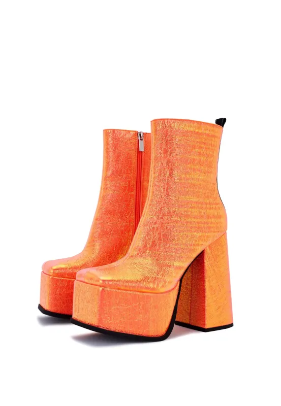 Scorpio Orange Metallic Platform Heeled Ankle Boot made by Shellys London