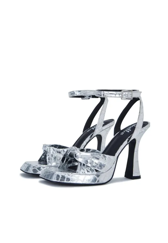Pisces Silver Croc Platform Heeled Sandals sold by Shellys London