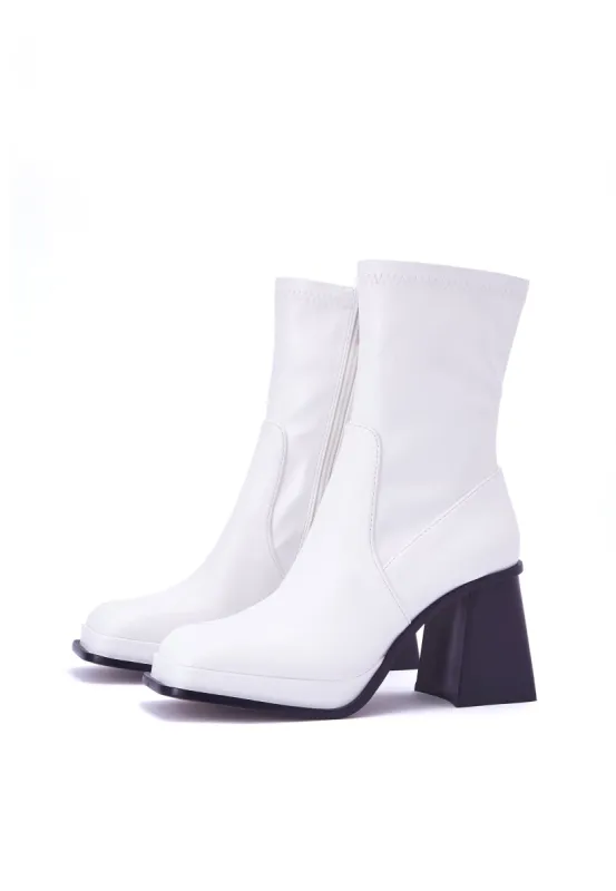 Jupiter White Block Heel Ankle Boot sold by Shellys London