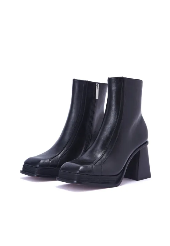 Orion Black Square Toe Block Heel Ankle Boot sold by Shellys London