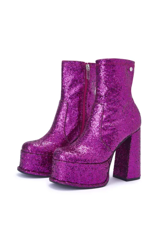 Edge Pink Glitter Platform Block Heel Ankle Boot sold by Shellys London