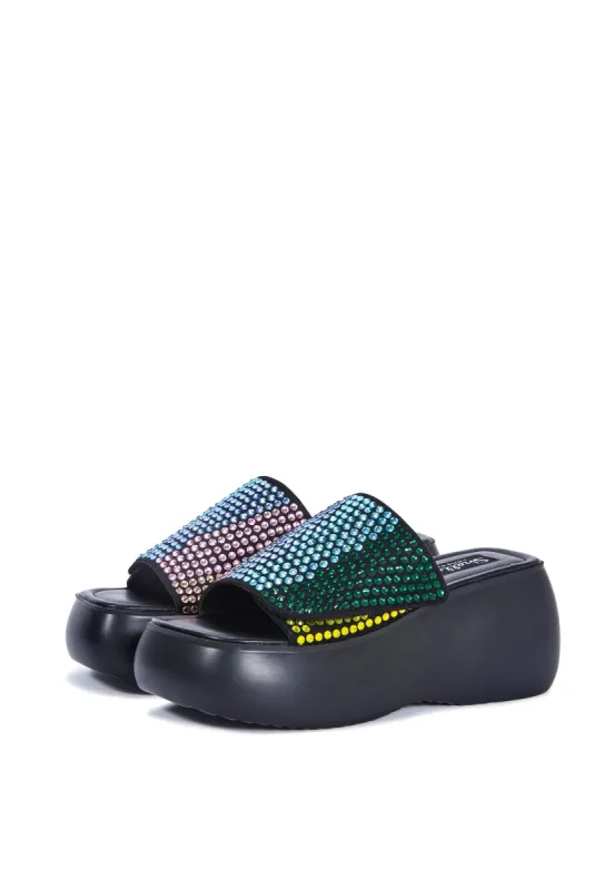 Frosty Multi Diamante Platform Wedge Mule sold by Shellys London
