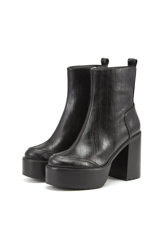 Creep Black Platform Block Heel Ankle Boot made by Shellys London