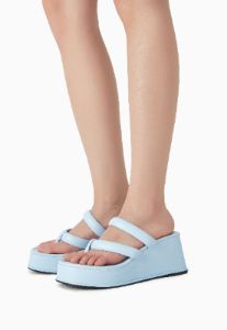 Christina Blue Strappy Mule Wedges sold by Shellys London