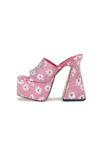 Brooke Pink Daisy Flower Diamante Platform Mule Heels sold by Shellys London