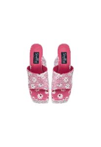Brooke Pink Daisy Flower Diamante Platform Mule Heels sold by Shellys London