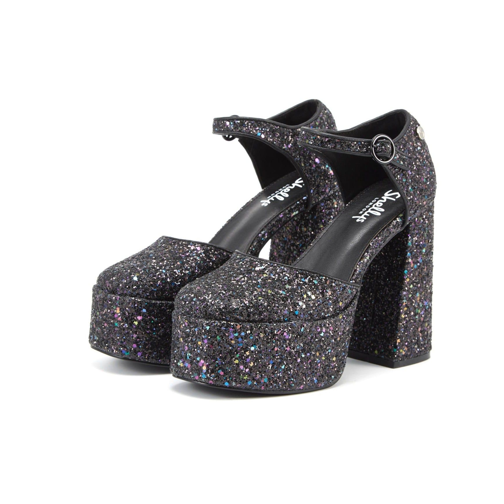 Rage Pewter Glitter Two Part Platform Court Shoe sold by Shellys London