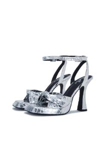 Pisces Silver Croc Platform Heeled Sandals sold by Shellys London