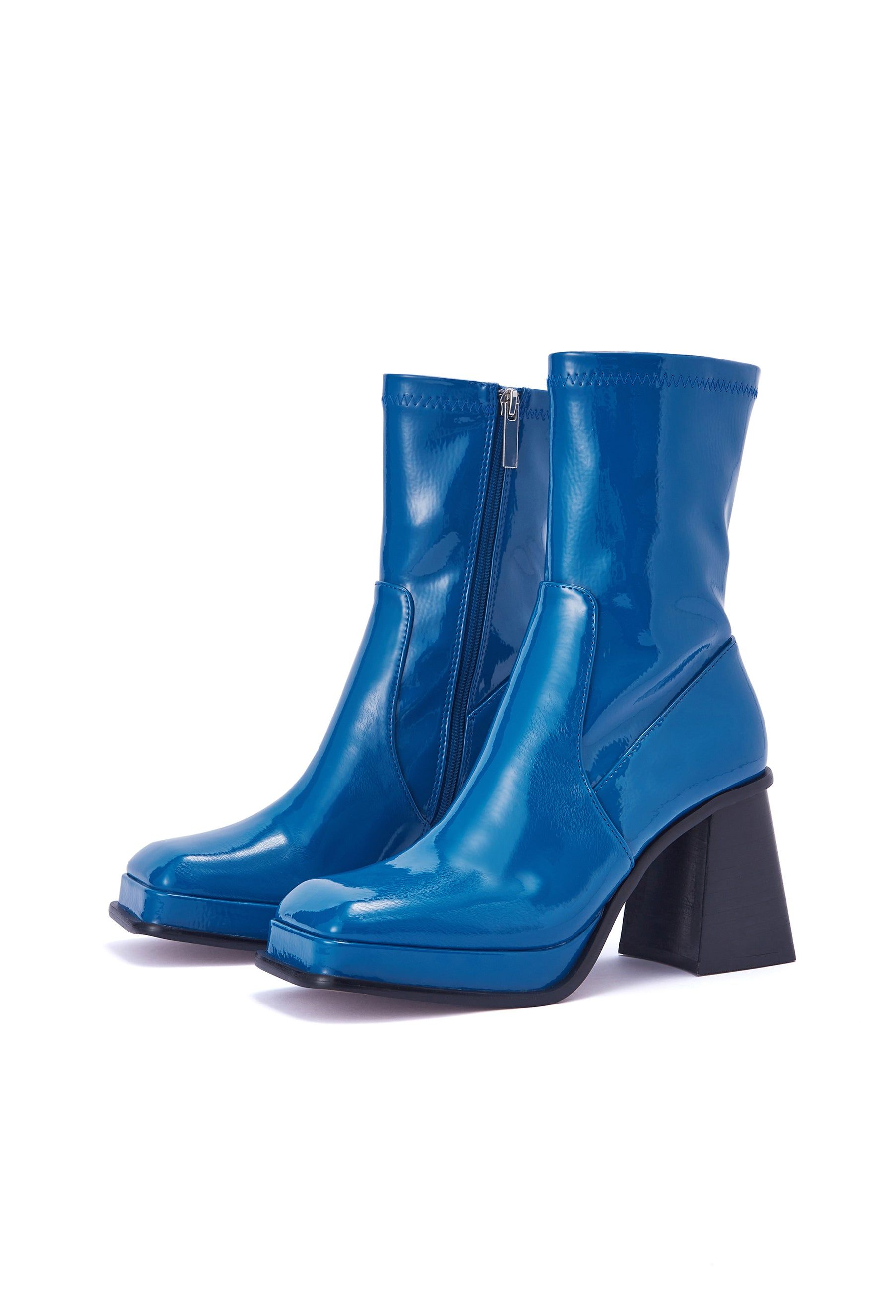 Jupiter Cobalt Blue Patent Block Heel Ankle Boot Parallel